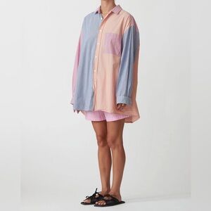 Blanca Striped Oversized Button-Up Benny Shirt Orange Pink and Blue